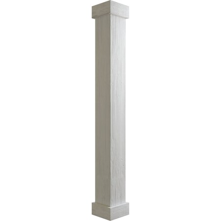 Sand Blasted Faux Wood Non-Tapered Square Column Wrap W/ Standard Capital & Base, 10W X 6'H